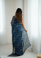 PR Fashion Morpich Georgette Patta Plain With Foil Work And Small Lace And Zalar Lace Saree | Grocsy