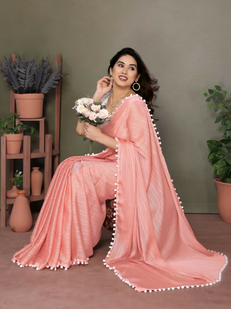 Designer Partywear Peach Banglor Fancy Saree - Kanak | Grocsy