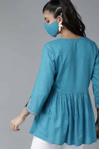 Juniper Women Skyblue Rayon Slub Polka Print Peplum Tunic | Grocsy