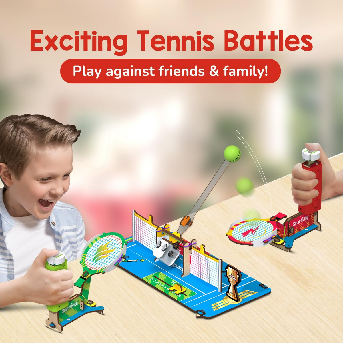 Smartivity Tabletop Tennis Game Kit For Kids 6 To 12, 2-Player Stem Toy With Mechanical Rackets & Scoreboard | Grocsy