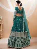 Tulsi Art Spectacular Teal Blue Zari Work Georgette Wedding Wear Lehenga Choli | Grocsy