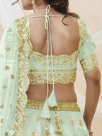 Tulsi Art Pista Green Paper Mirror Mulberry Silk Wedding Wear Lehenga Choli | Grocsy