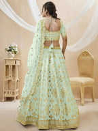 Tulsi Art Pista Green Paper Mirror Mulberry Silk Wedding Wear Lehenga Choli | Grocsy