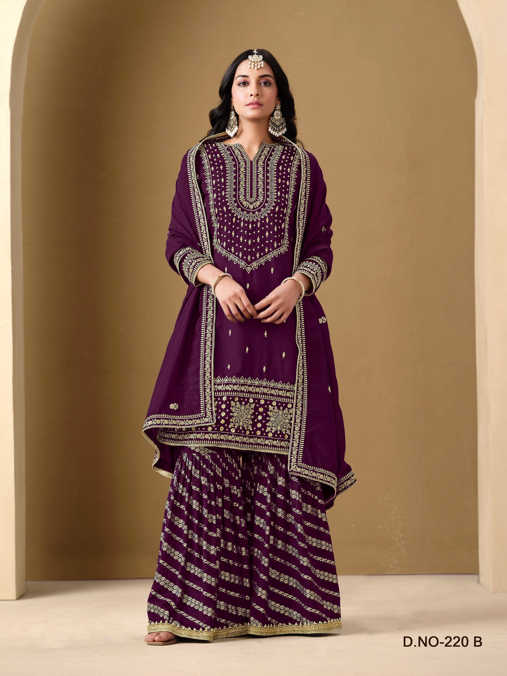 Anaita Purple Art Silk Embroidered Stitched Sharara Suit | Grocsy