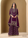 Anaita Purple Art Silk Embroidered Stitched Sharara Suit | Grocsy