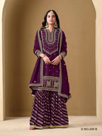 Anaita Purple Art Silk Embroidered Stitched Sharara Suit | Grocsy