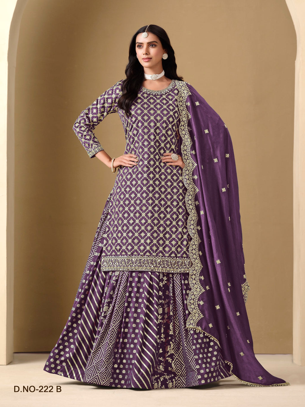 Anaita Lavender Art Silk Embroidered Stitched Sharara Suit | Grocsy