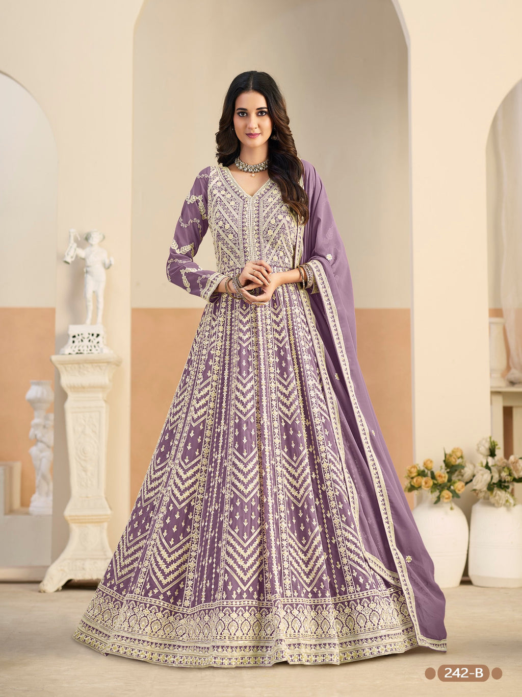 Anaita Purple Heavy Embroidered Faux Georgette Anarkali Suit With Salwar | Grocsy