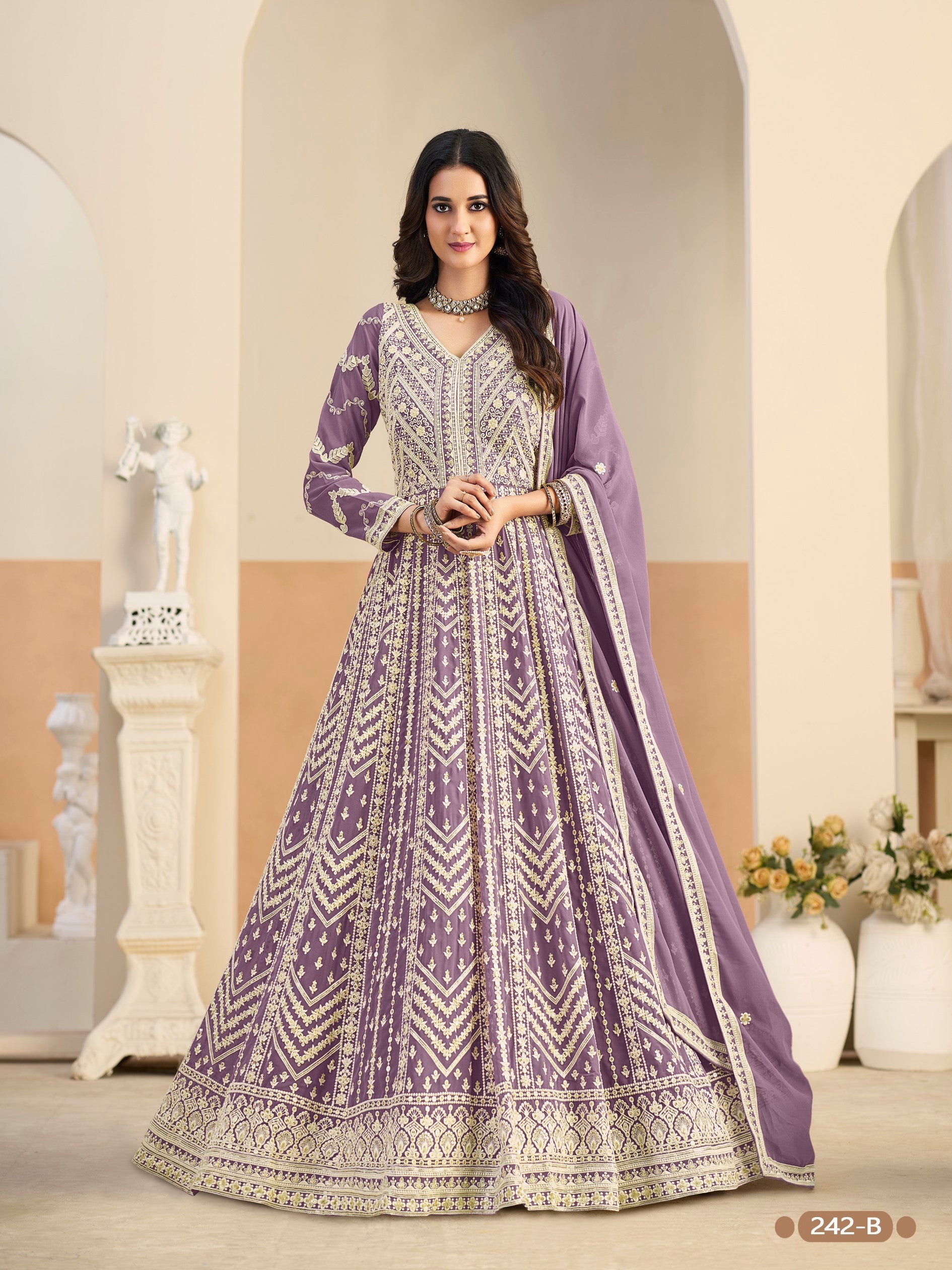 Anaita Purple Heavy Embroidered Faux Georgette Anarkali Suit With Salwar | Grocsy