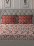 MYTRIDENT Peach Maroon Geometric Pure Cotton 144 TC Queen Bedsheet Pillow Covers | Grocsy