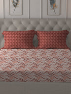 MYTRIDENT Peach Maroon Geometric Pure Cotton 144 TC Queen Bedsheet Pillow Covers | Grocsy