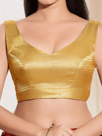 Joban Fashion Yellow Gold Mulberry Silk Padded Blouse With Sweetheart Neck Sleeveless | Grocsy