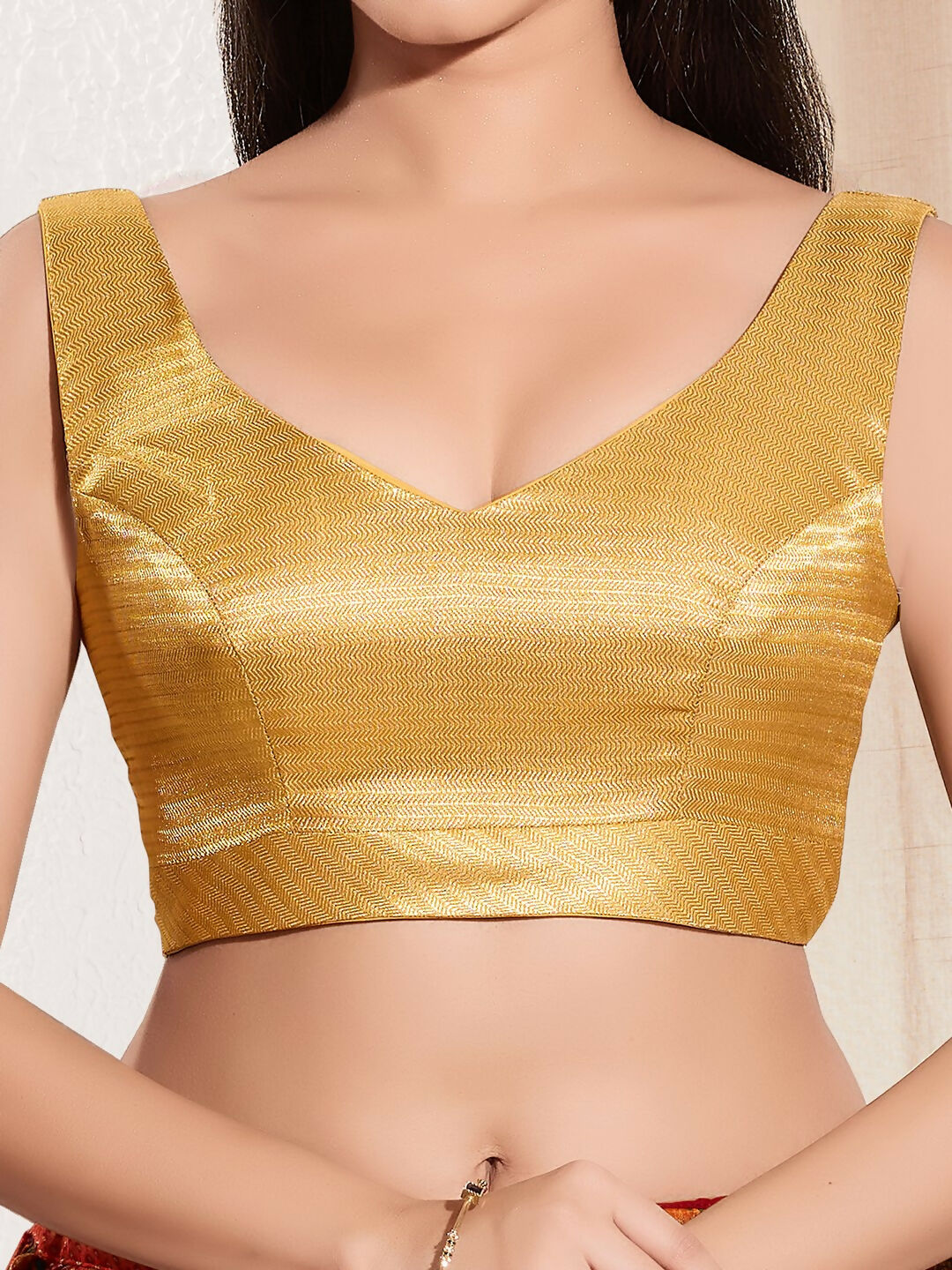 Joban Fashion Yellow Gold Mulberry Silk Padded Blouse With Sweetheart Neck Sleeveless | Grocsy