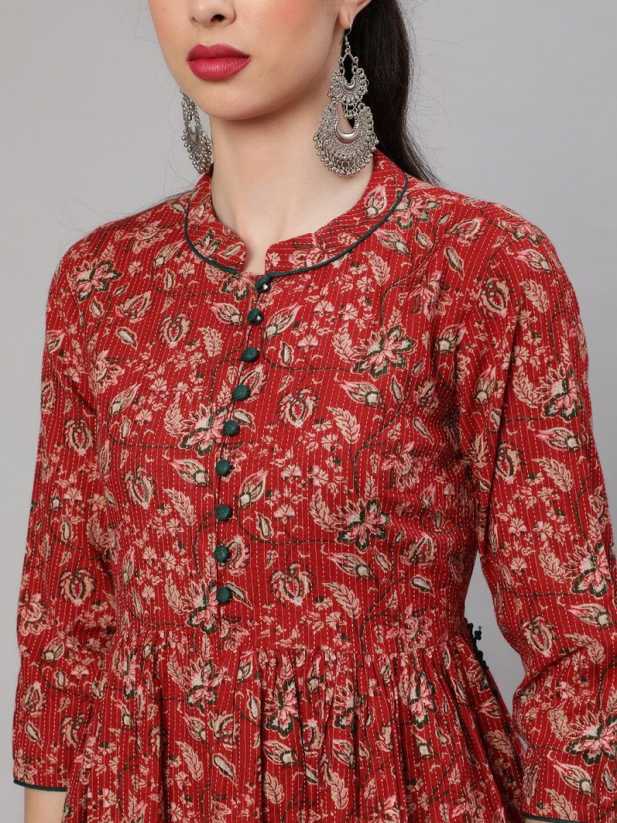 Aks Ethnic Motifs Printed Cotton A-Line Kurta | Grocsy