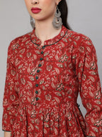 Aks Ethnic Motifs Printed Cotton A-Line Kurta | Grocsy