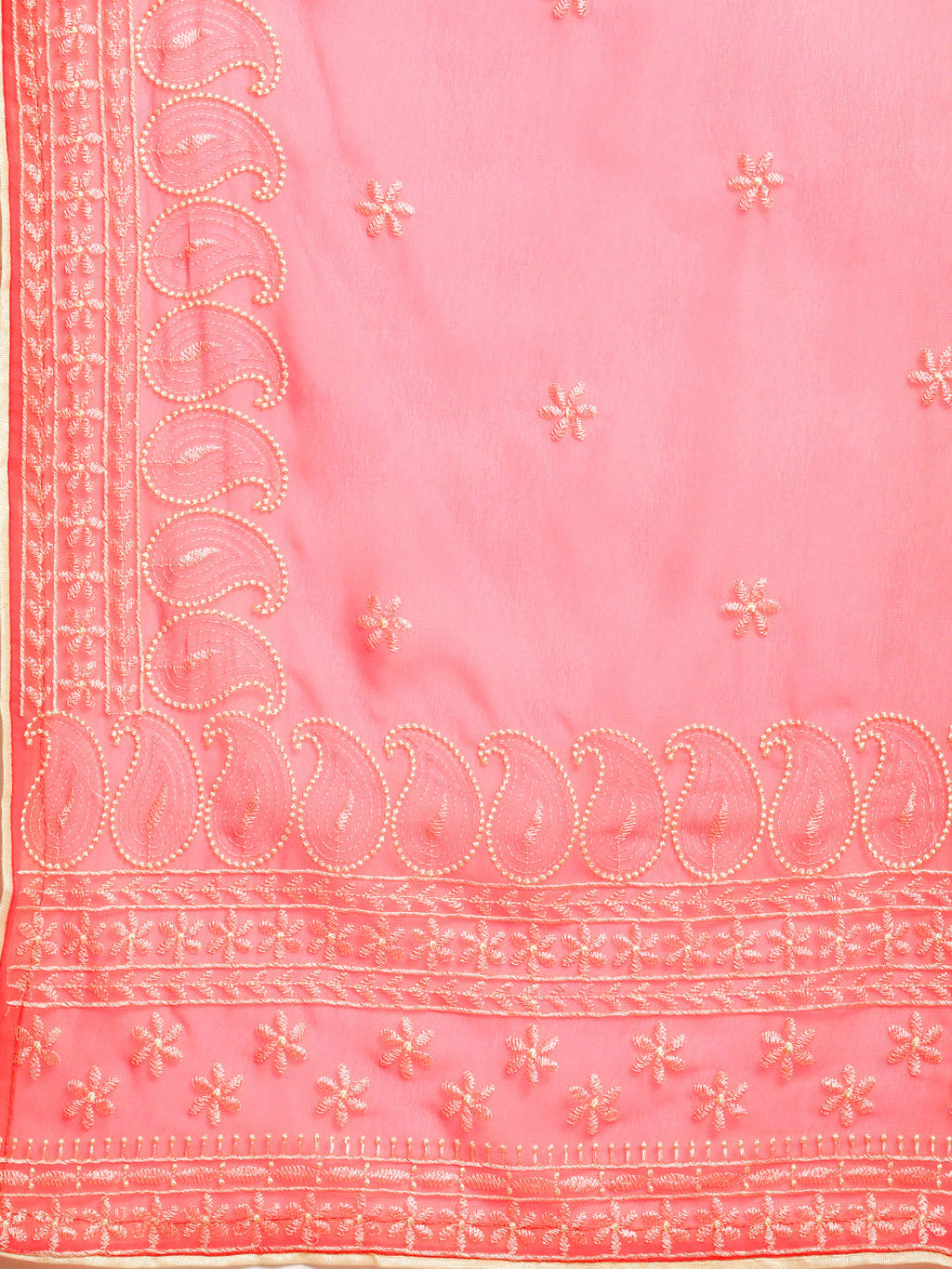 Sangria Pink Chikankari Embroidered Pure Georgette Saree | Grocsy