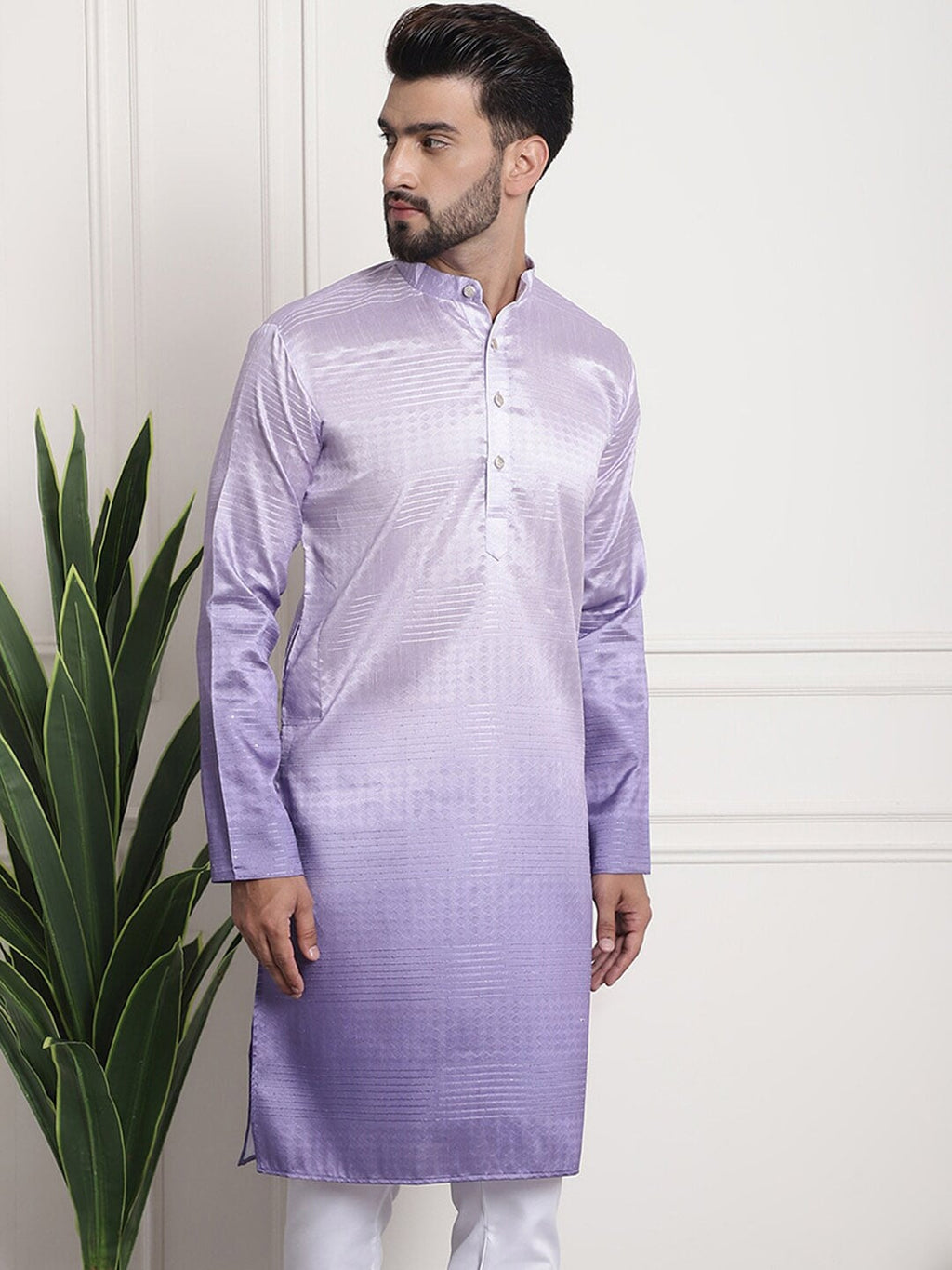 Sojanya Woven Design Mandarin Collar Silk Cotton Kurta | Grocsy