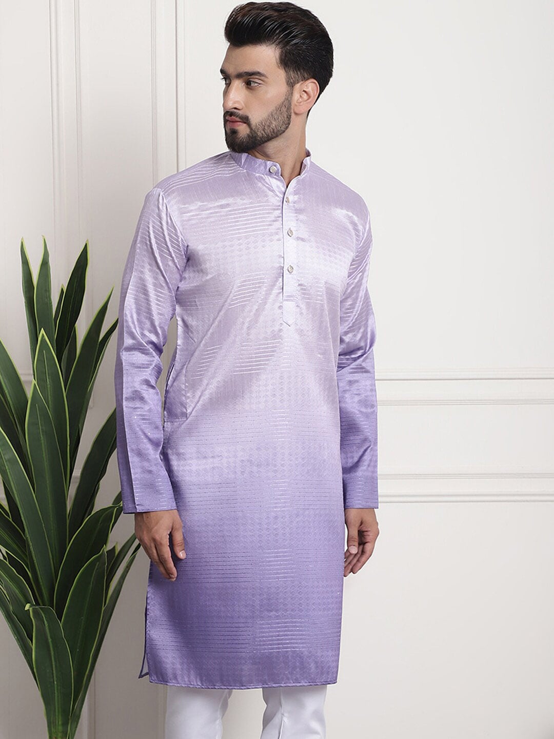 Sojanya Woven Design Mandarin Collar Silk Cotton Kurta | Grocsy