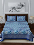 LIVING ROOTS Blue & White Ethnic Motifs 210 TC King Bedsheet With 2 Pillow Covers | Grocsy
