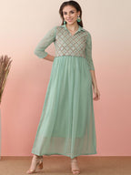 Sangria Sequin Embroidered Flared Anarkali Kurta | Grocsy