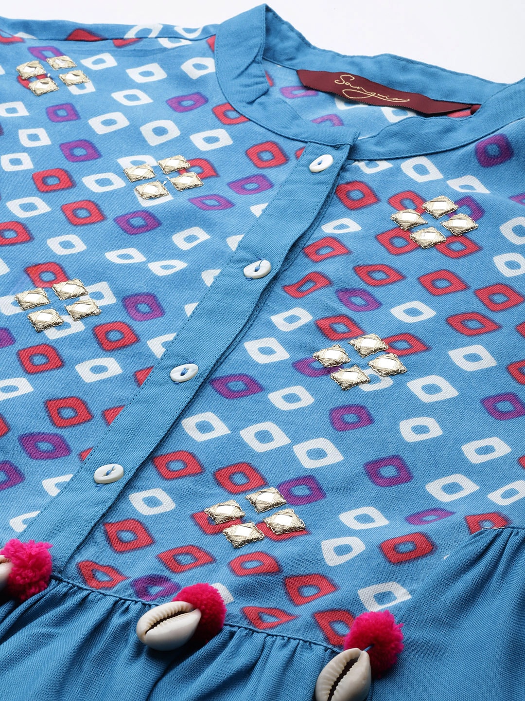 Sangria Women Bandhani Printed Kurta with Palazzos & Scarf | Grocsy