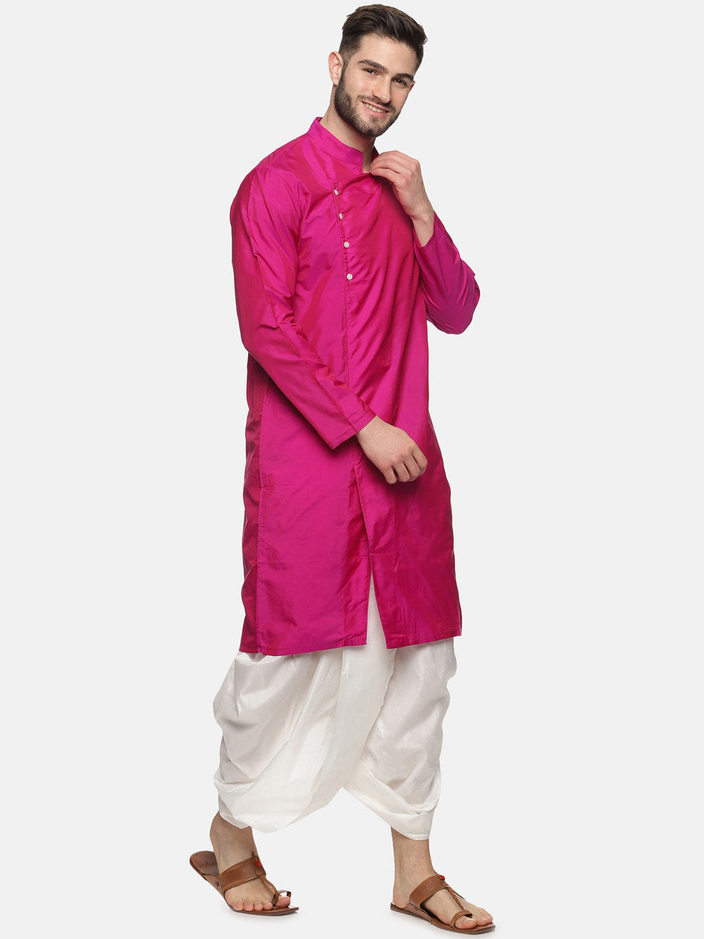 Sethukrishna Men Rose Angrakha Kurta with Dhoti Pants | Grocsy