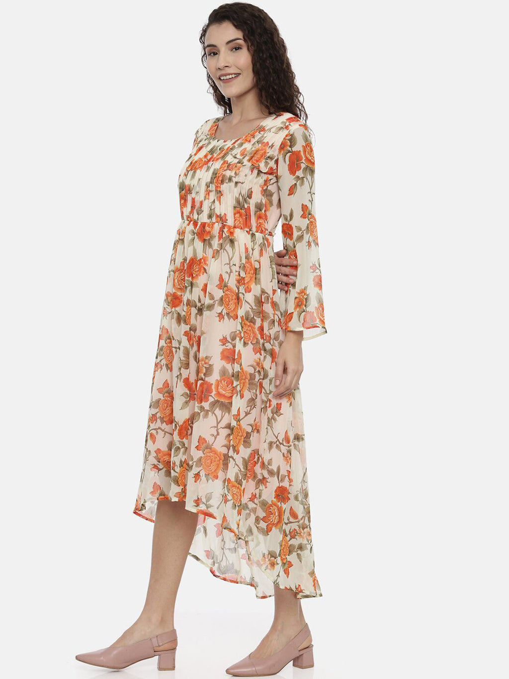Souchii Women Cream-Coloured Printed A-Line Dress | Grocsy