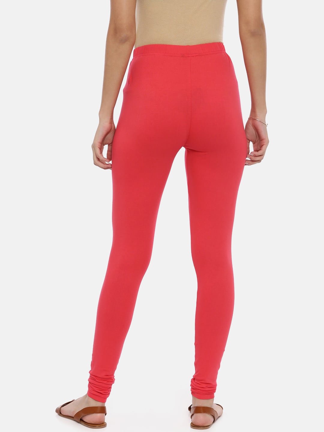 Souchii Red Solid Slim-Fit Churidar-Length Leggings | Grocsy