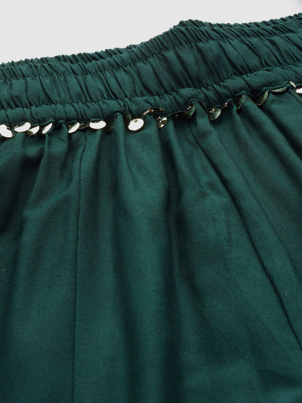 TAG 7 Women Green Solid Flared Palazzos | Grocsy