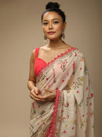 Sangria Floral Embellished Chiffon Saree | Grocsy