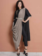 Women Republic Black Cotton Blended Set with Attached Drape | Grocsy