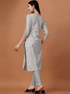 HERE&NOW White & Black Ethnic Motifs Printed Pure Cotton Kurta With Trousers & Dupatta | Grocsy