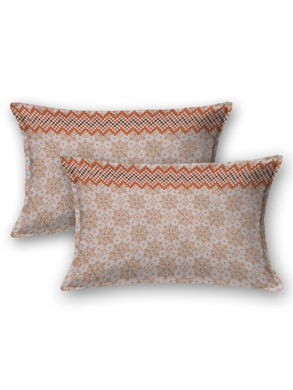 BOMBAY DYEING Brown & Blue Ethnic Motifs Cotton 250 TC King Bedsheet With 2 Pillow Covers | Grocsy