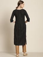 Sangria Women Black & White Striped Sequin Detail Kurta | Grocsy