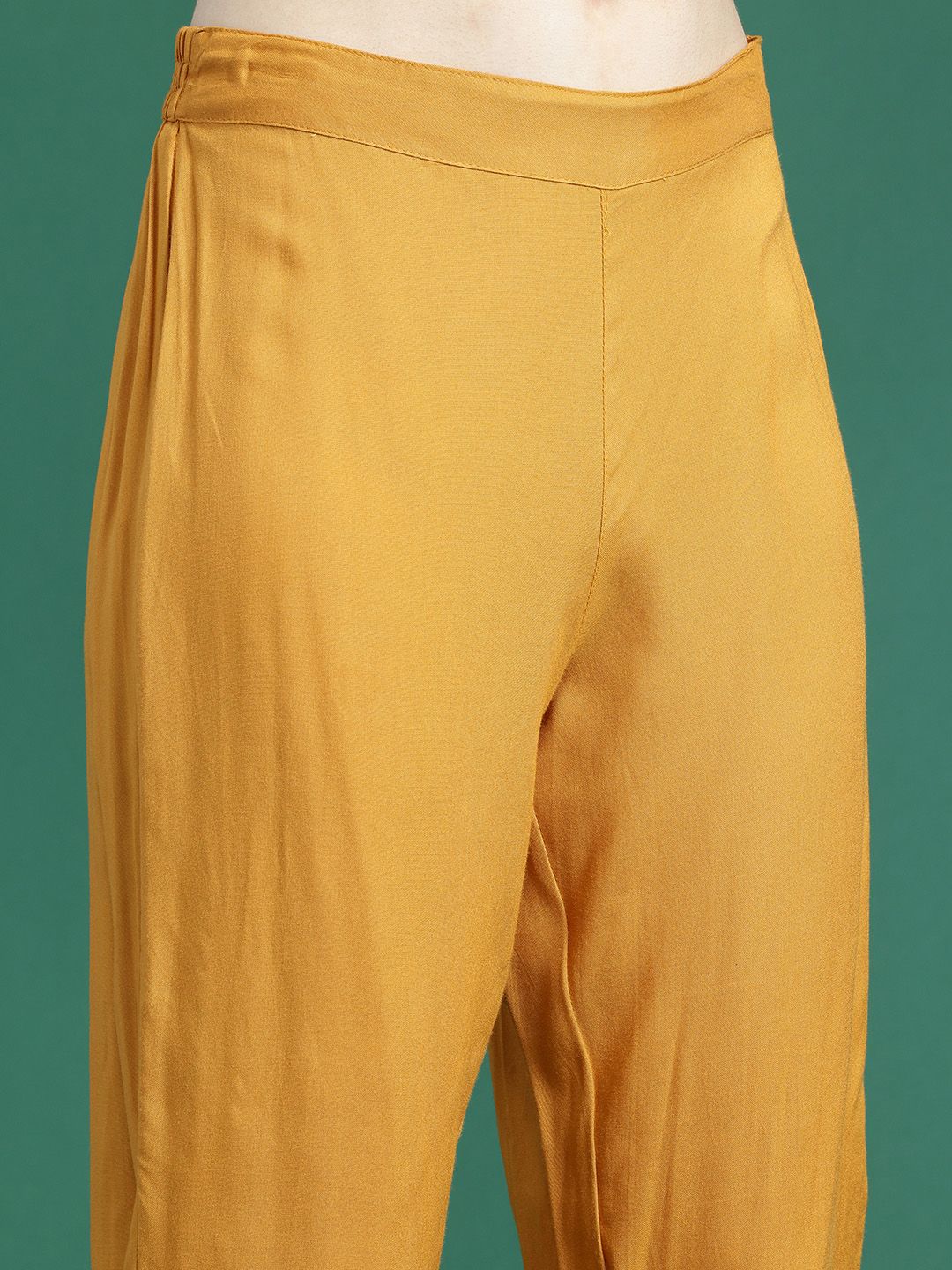 Sangria Mirror Work Embroidered Regular Gotta Patti A-Line Kurta With Trousers & Dupatta | Grocsy