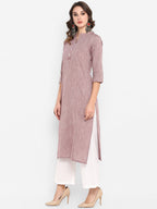 Janasya Women Mauve Solid Straight Kurta | Grocsy