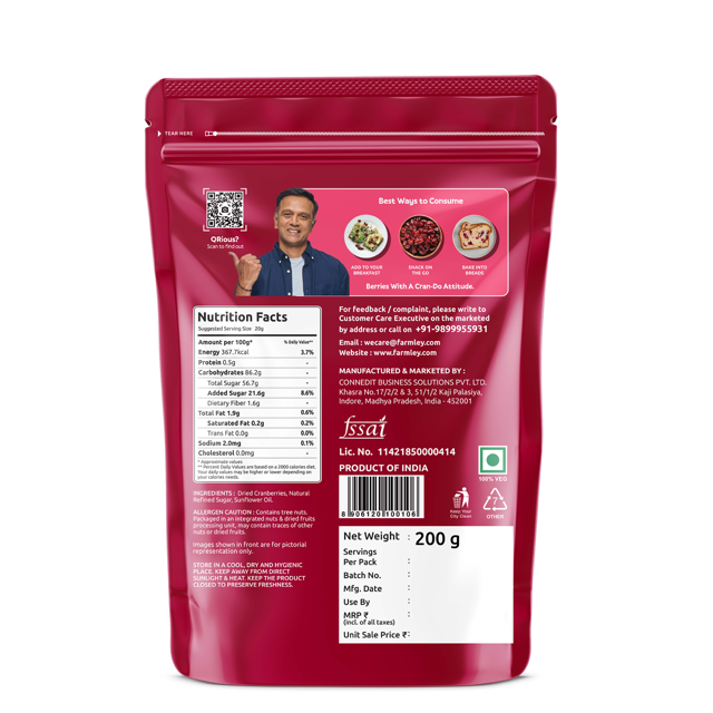 Farmley Premium Whole Cranberry (Dried) | Grocsy