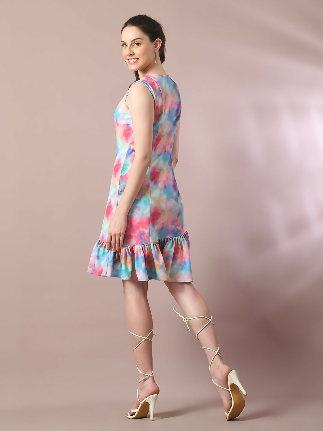Myshka Women's Multi Printed Round Neck Fit and Flare Party Dress | Grocsy