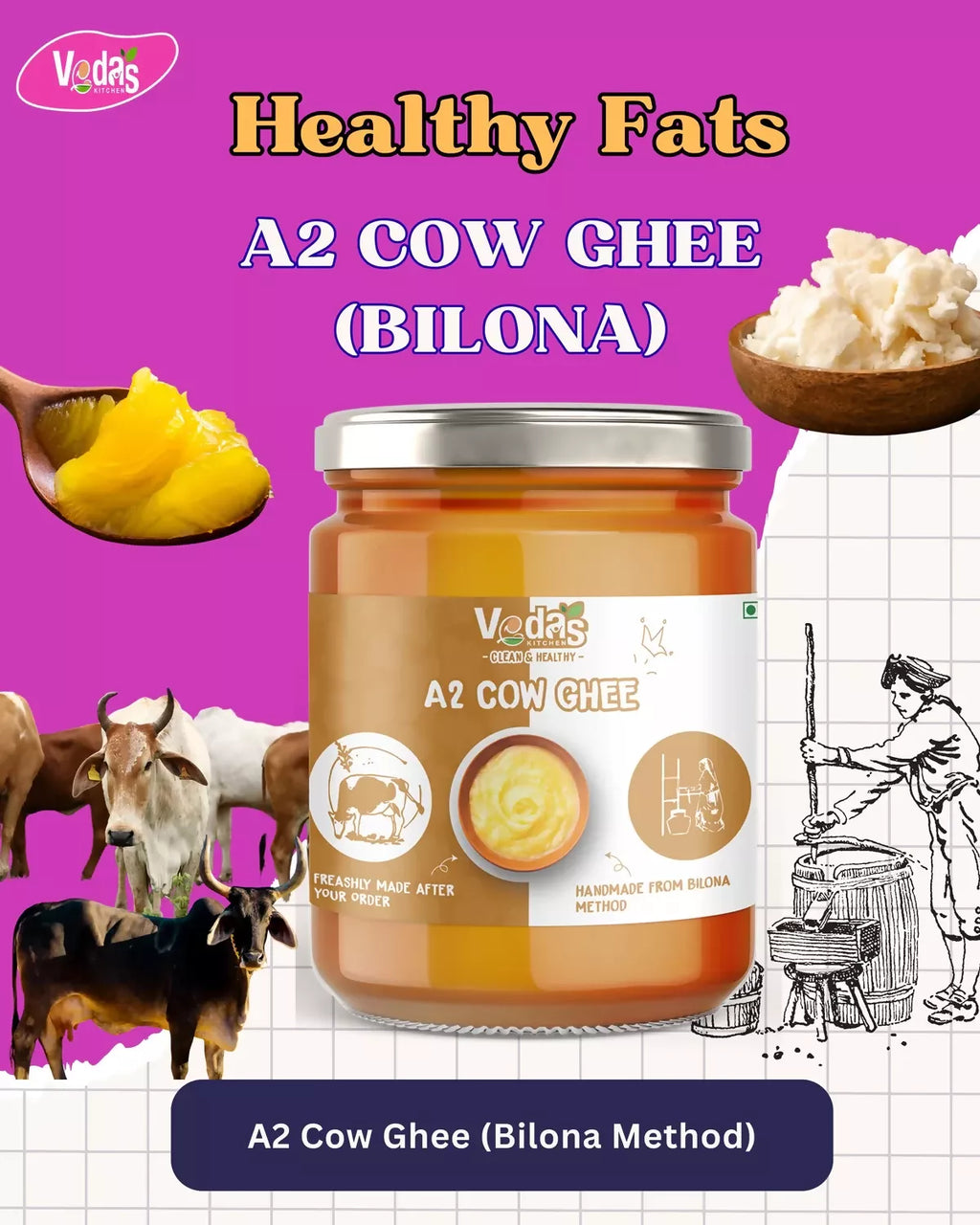 Vedas Kitchen A2 Cow Ghee | Grocsy