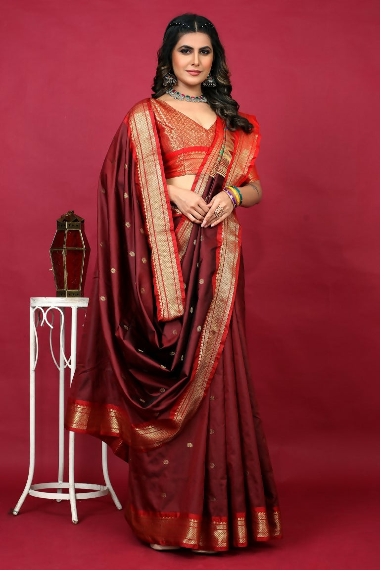 Jyoti Fashion Women's Maroon Paithani Silk Zari Woven Saree with Blouse | Grocsy