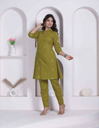 Miravan Womens Green Printed Cotton Straight Kurta With Palazzo | Grocsy