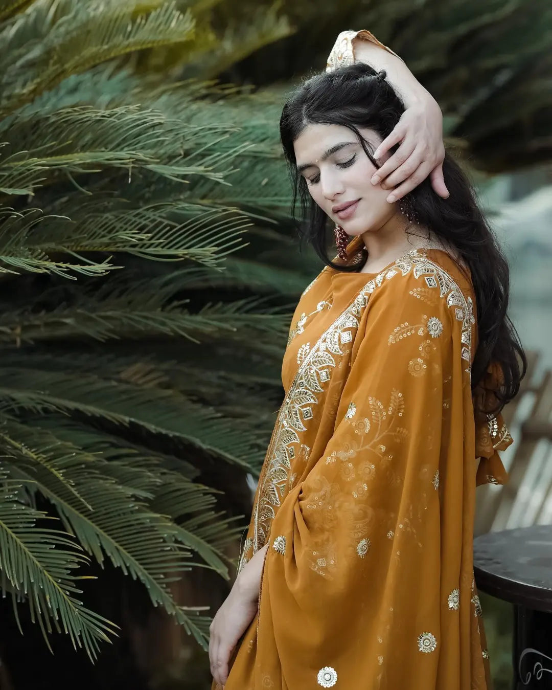 Yash Enterprise Mustard Georgette And Silk Embroidered Anarkali Salwar Suit | Grocsy
