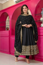 Yash Enterprise Black Rayon Party Wear Embroidery Suit Set | Grocsy