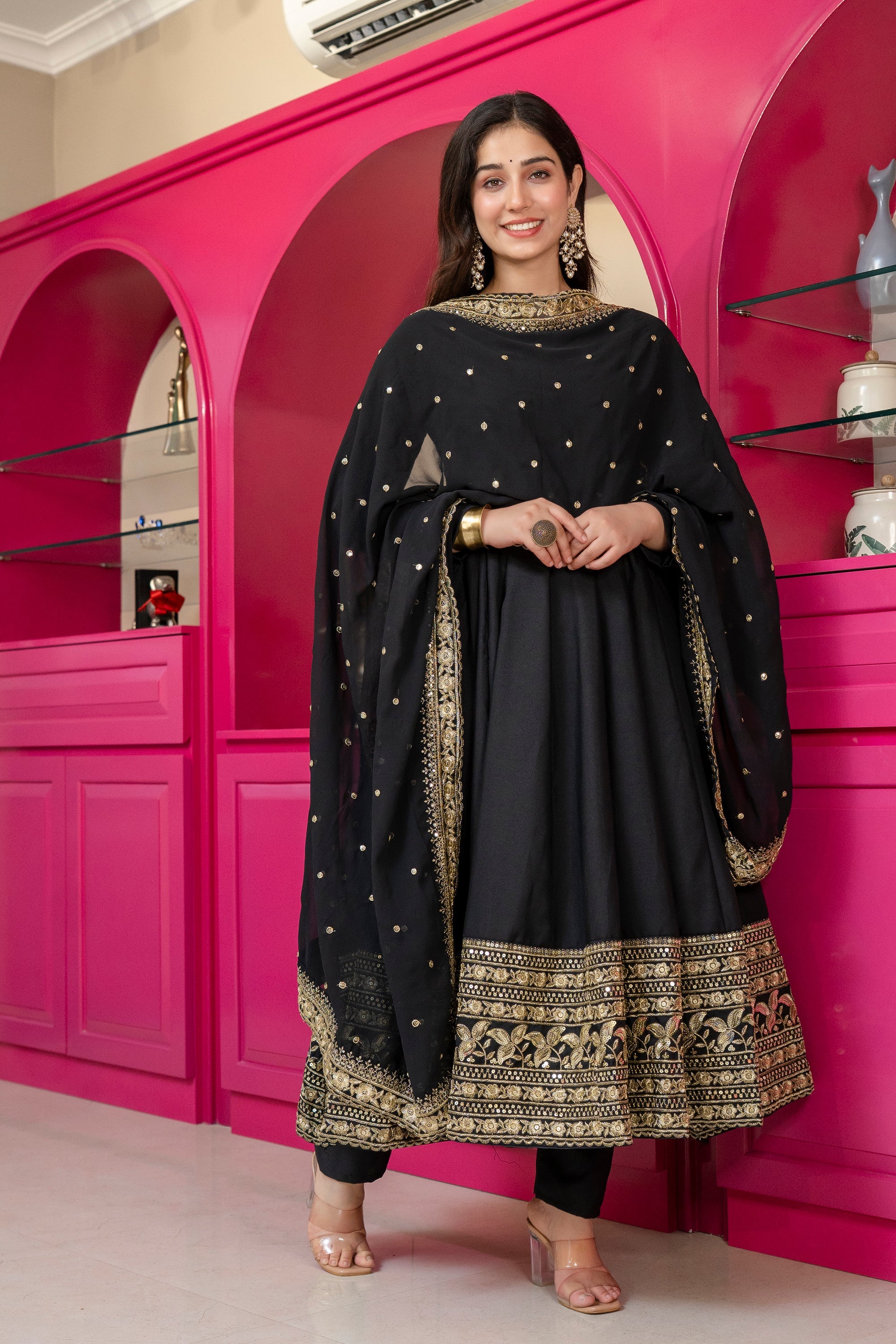 Yash Enterprise Black Rayon Party Wear Embroidery Suit Set | Grocsy