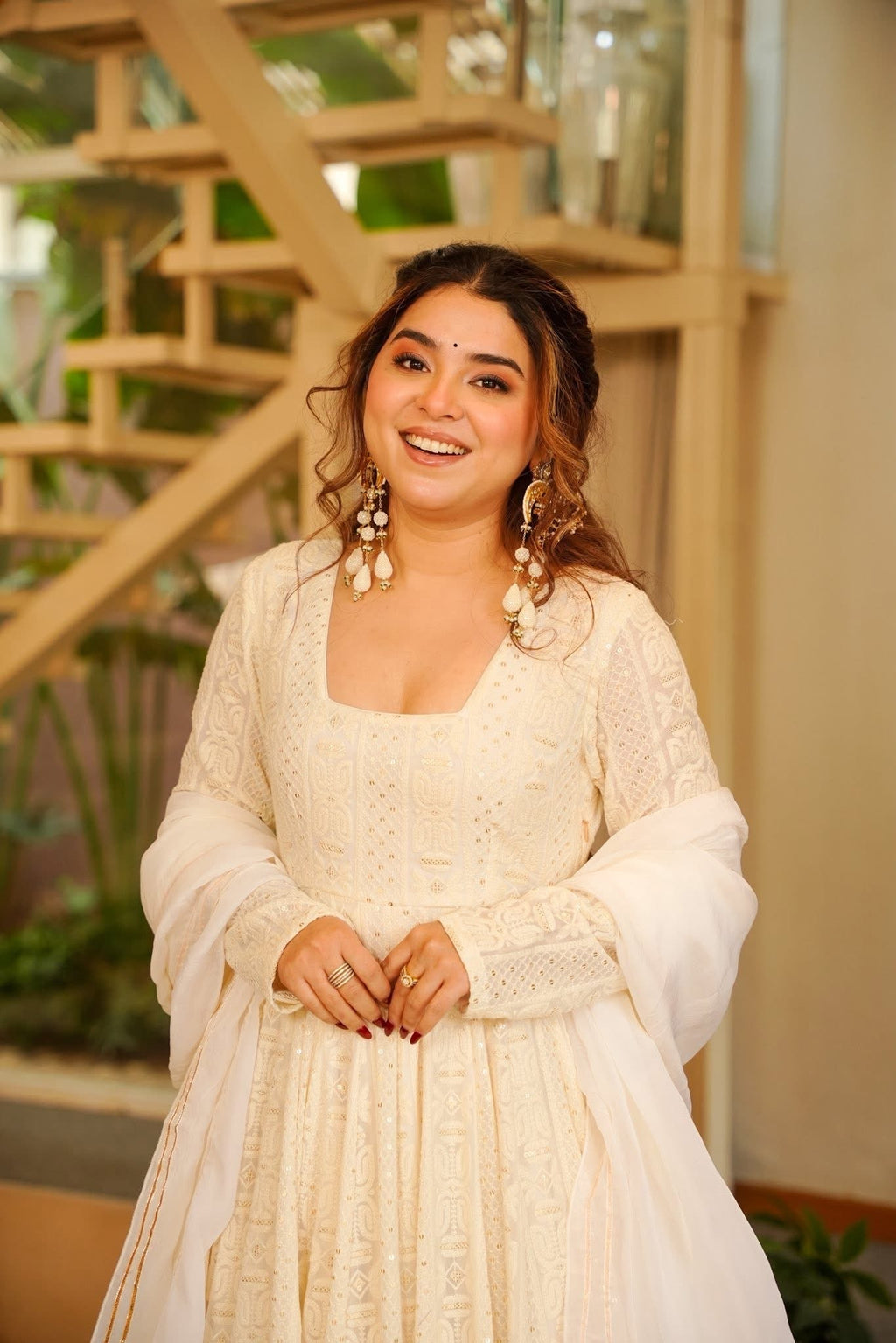 Yash Enterprise Cream Georgette Party Wear Embroidery Suit Set | Grocsy