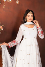 Yash Enterprise White Faux Blooming Embroidery Party Wear Suit Set | Grocsy