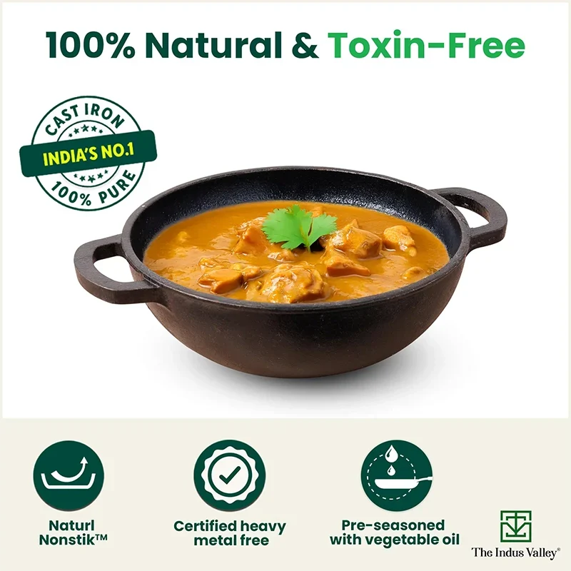 The Indus Valley CASTrong Cast Iron Cookware Set: Tawa + Kadai, Kitchen Set for Home, Pre-seasoned, 100% Pure, Toxin-free, Induction | Grocsy