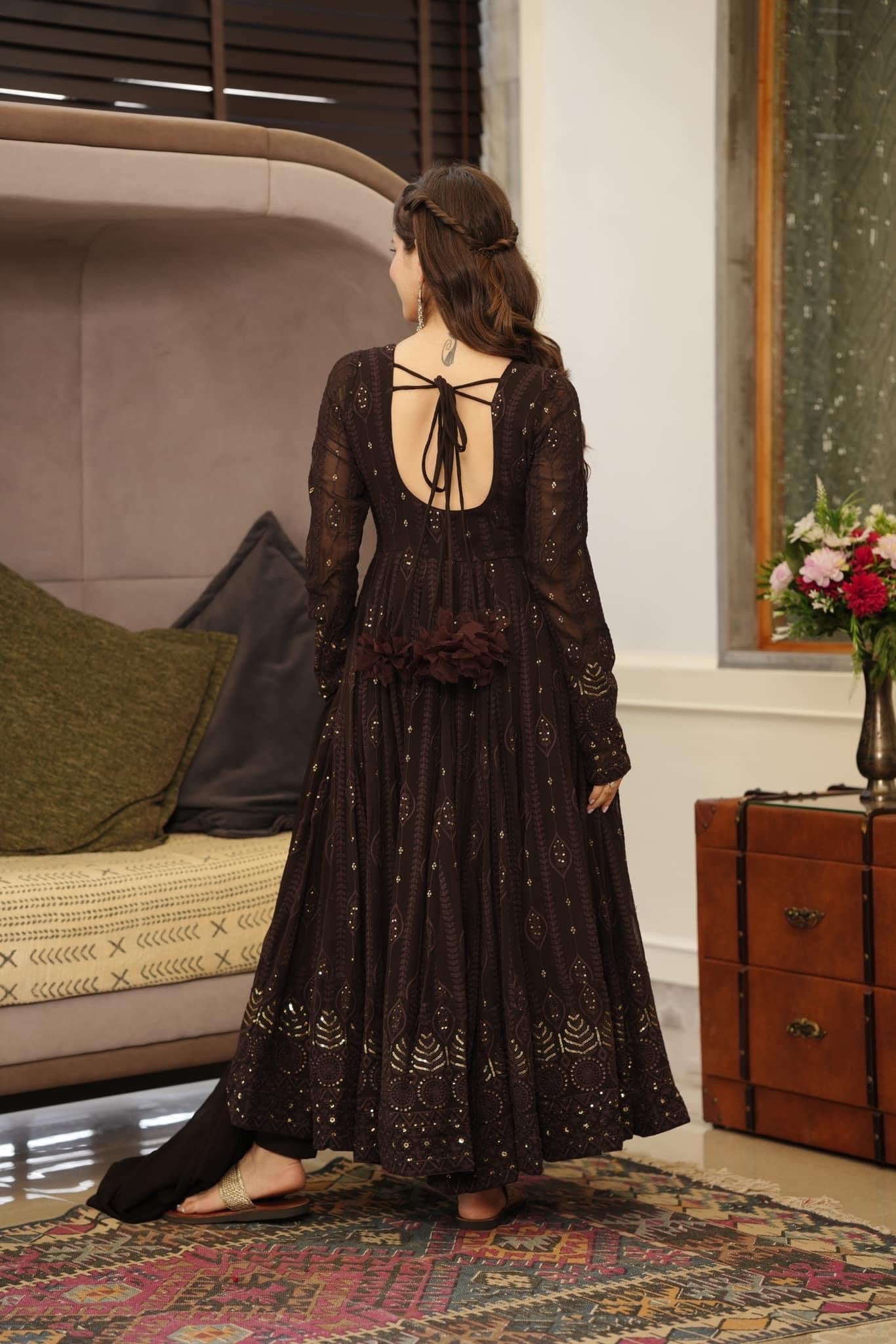 Yash Enterprise Black Embroidered Georgette Suit Set | Grocsy