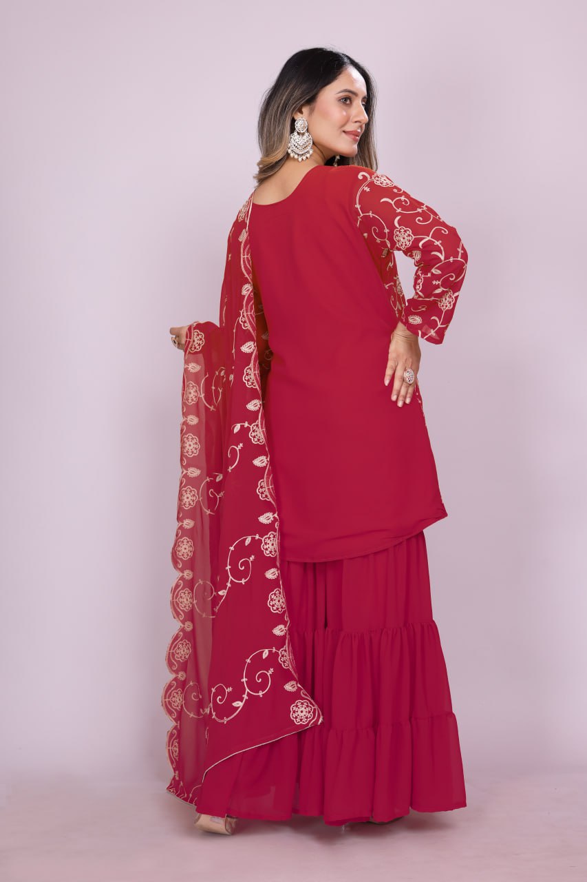 Yash Enterprise Maroon Chinon Silk Party Wear Embroidery Suit Set | Grocsy