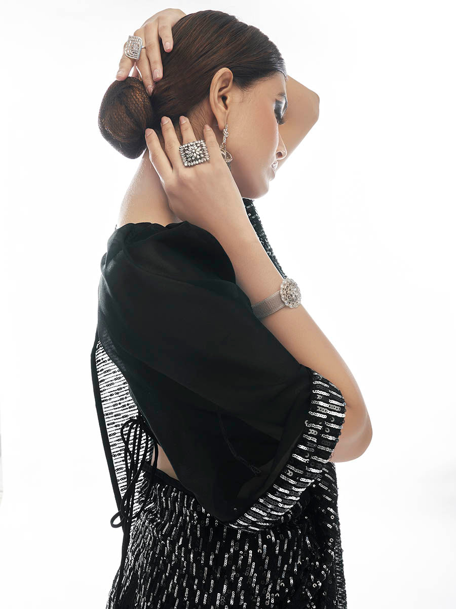 Myra Black Georgette Embroidered Designer  Saree | Grocsy